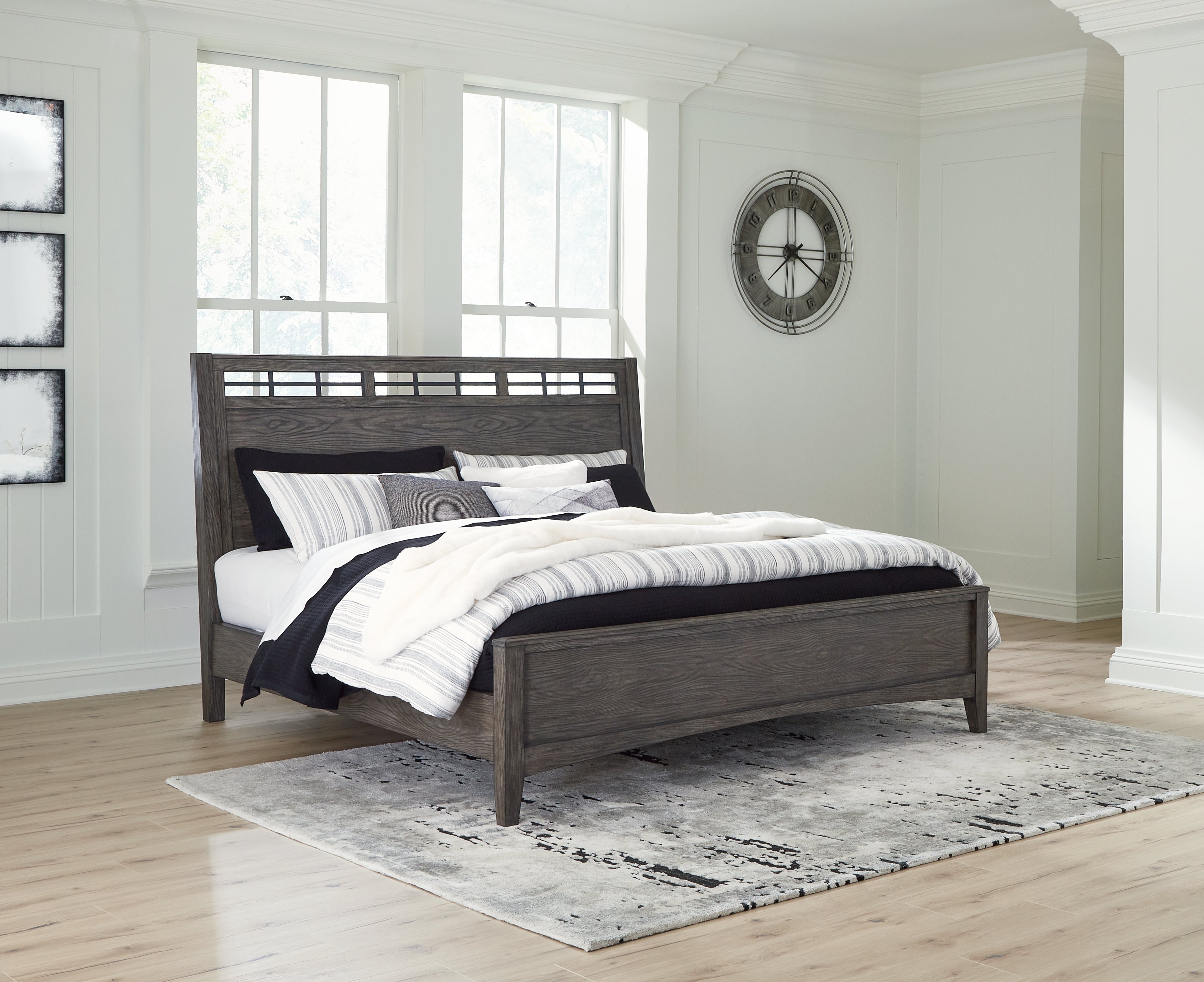Hoover Furniture Outlet - Ashley Furniture - Montillan California King Panel Bed - California King Panel Bed / Grayish Brown - B651B5