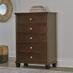 Hoover Furniture Outlet - Ashley Furniture - Danabrin Chest of Drawers - Five Drawer Chest / Brown - B685-46