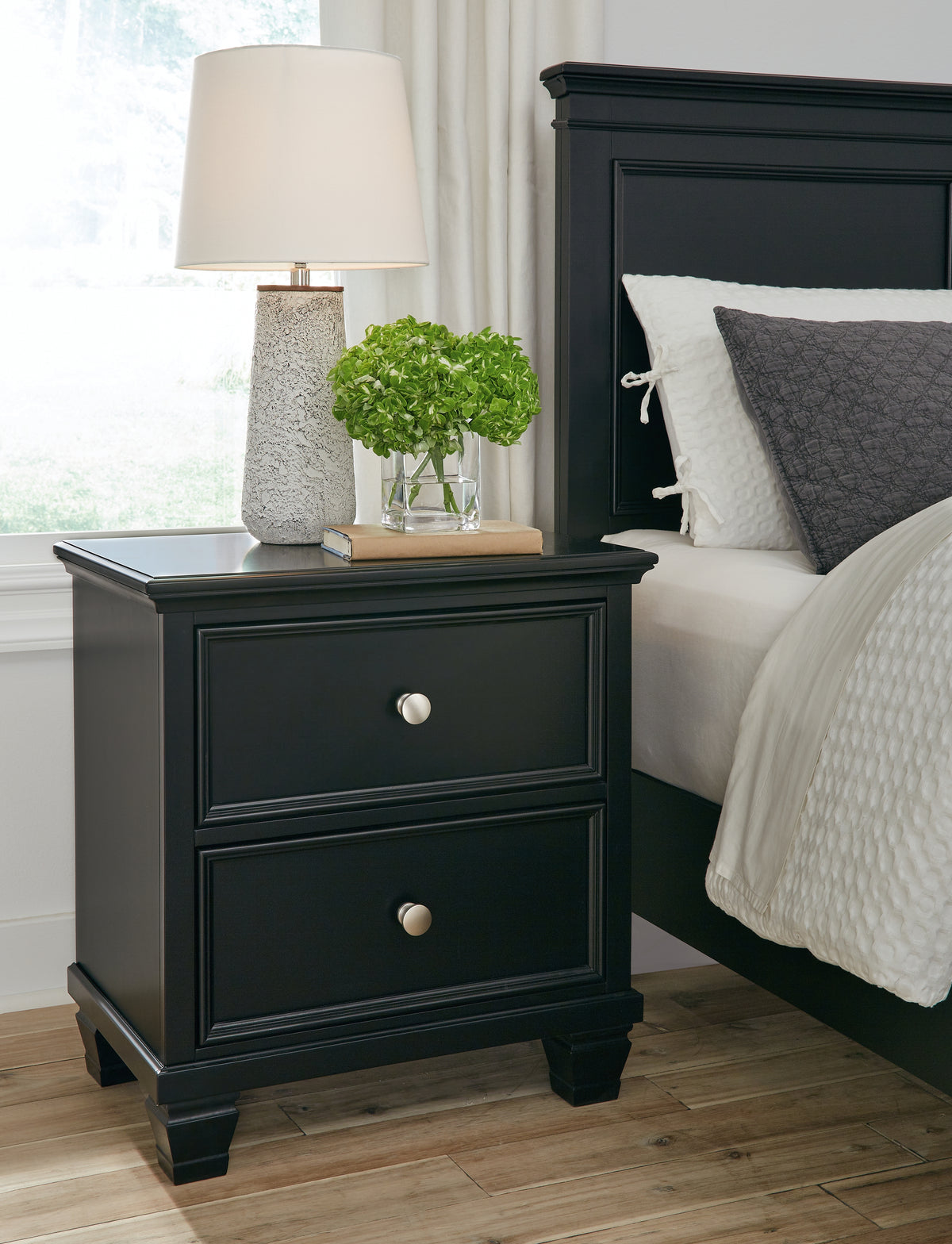 Hoover Furniture Outlet - Ashley Furniture - Lanolee Nightstand - Two Drawer Night Stand / Black - B687-92