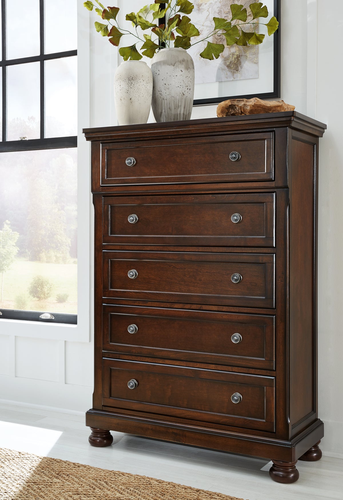 Hoover Furniture Outlet - Ashley Furniture - Porter Chest of Drawers - Chest / Rustic Brown - B697-46
