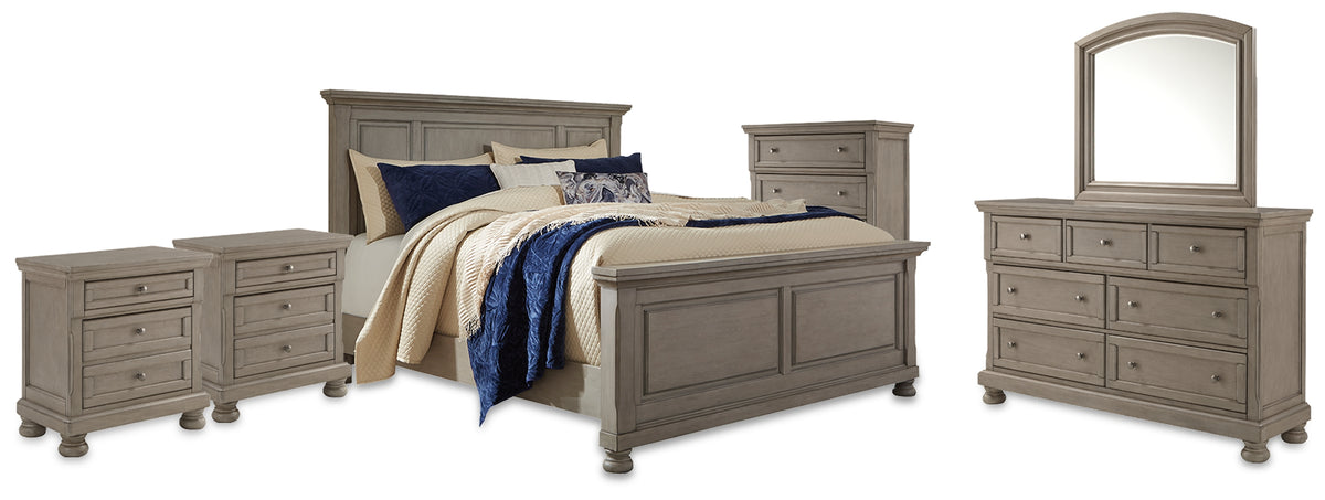 Hoover Furniture Outlet - Ashley Furniture - Lettner King Panel Bed, Dresser, Mirror, Chest and 2 Nightstands - King Panel Bed, Dresser, Mirror, Chest and 2 Nightstands - B733B58