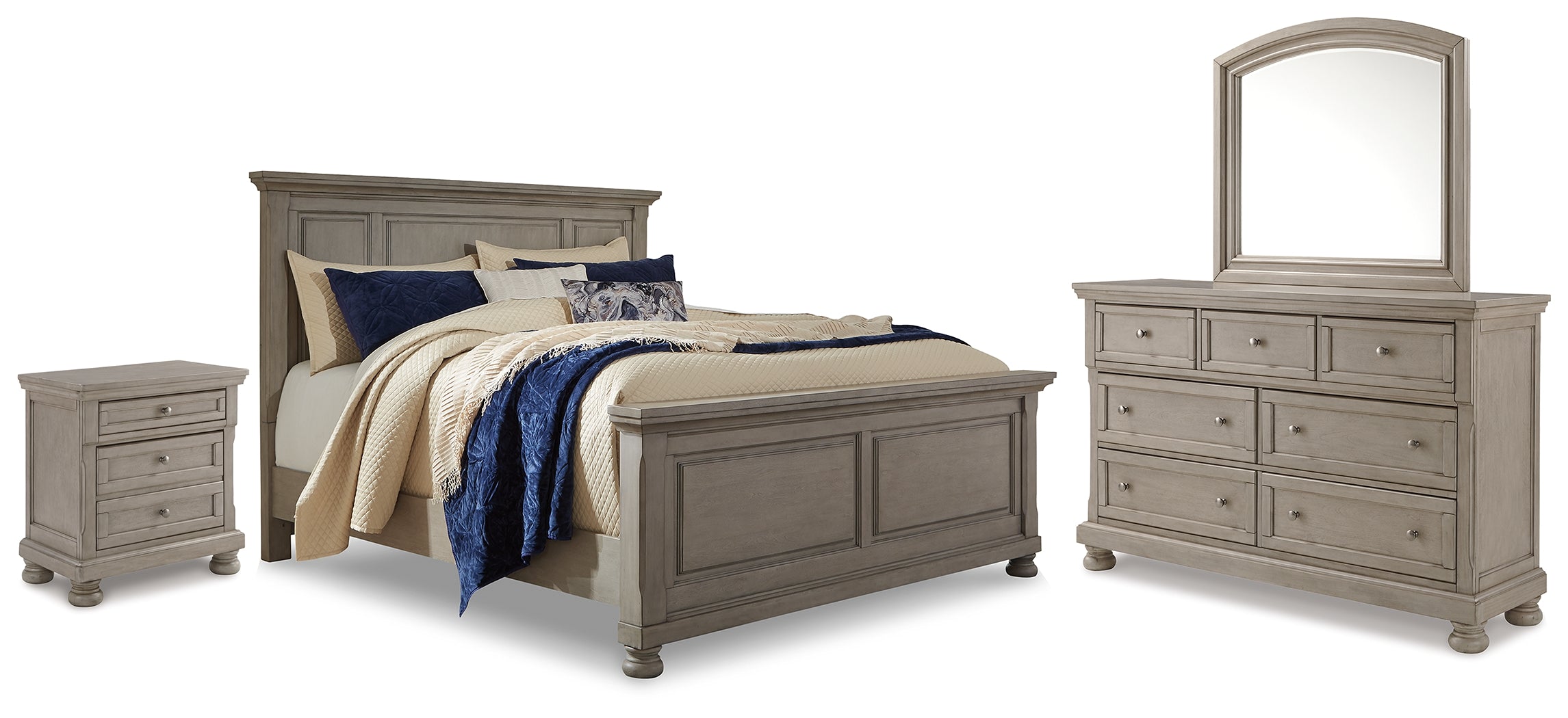 Hoover Furniture Outlet - Ashley Furniture - Lettner King Panel Bed with Dresser, Mirror and Nightstand - King Panel Bed with Dresser, Mirror and Nightstand - B733B40