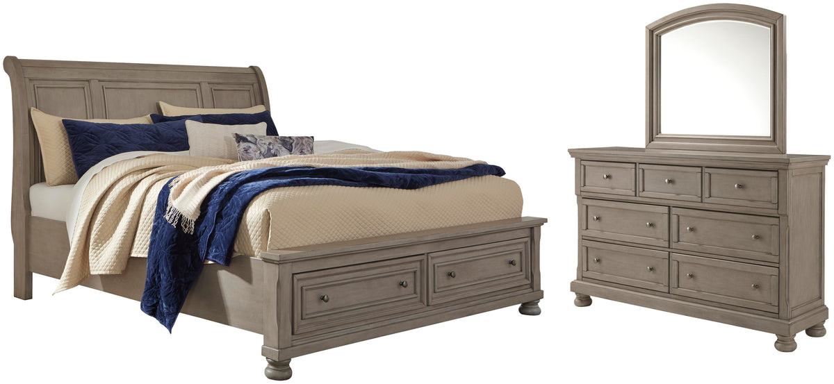 Hoover Furniture Outlet - Ashley Furniture - Lettner Queen Sleigh Storage Bed, Dresser and Mirror - Queen Sleigh Storage Bed, Dresser and Mirror - B733B5