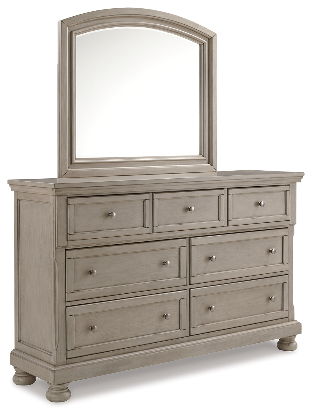 Hoover Furniture Outlet - Ashley Furniture - Lettner Queen Panel Bed, Dresser and Mirror - Queen Panel Bed, Dresser and Mirror / Light Gray - B733B4
