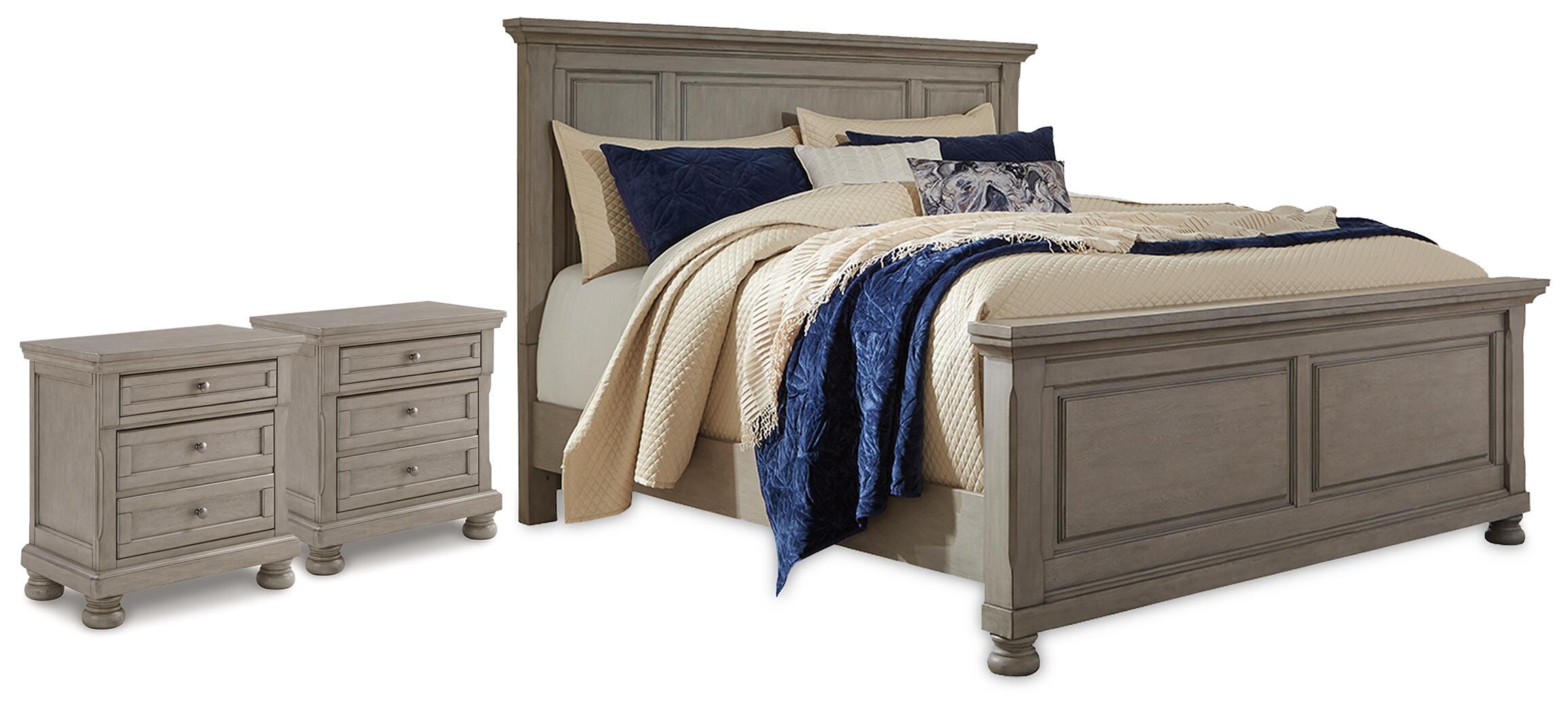 Hoover Furniture Outlet - Ashley Furniture - Lettner California King Panel Bed and 2 Nightstands - California King Panel Bed and 2 Nightstands - B733B61