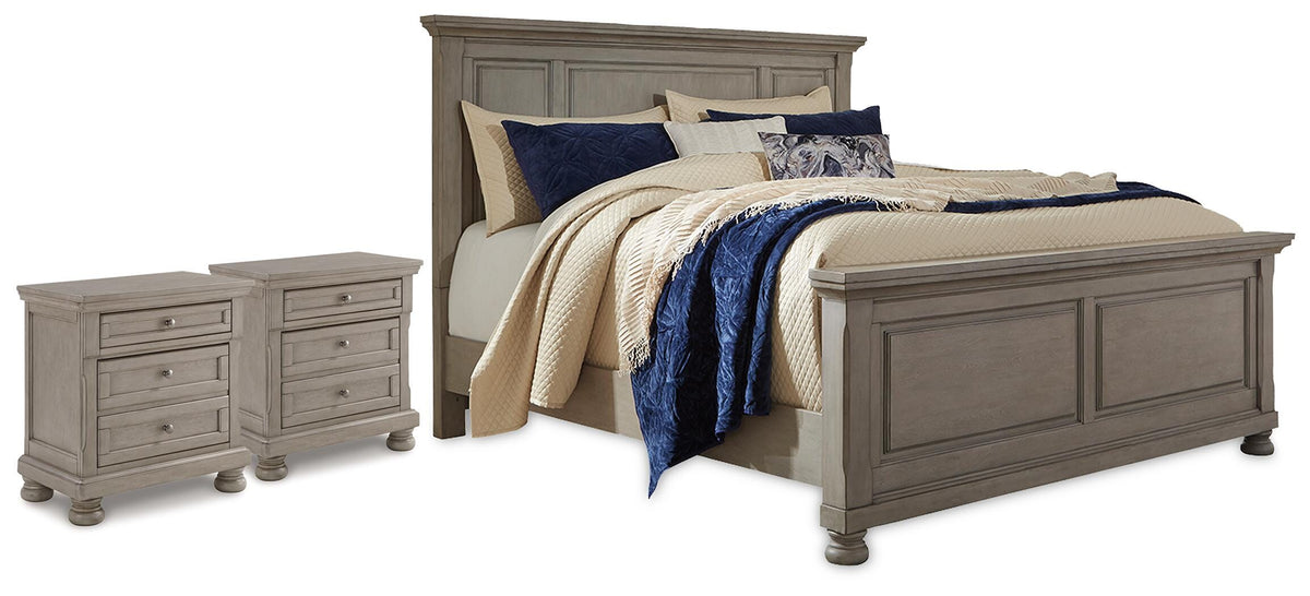 Hoover Furniture Outlet - Ashley Furniture - Lettner California King Panel Bed and 2 Nightstands - California King Panel Bed and 2 Nightstands - B733B61