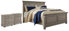 Hoover Furniture Outlet - Ashley Furniture - Lettner California King Panel Bed and 2 Nightstands - California King Panel Bed and 2 Nightstands - B733B61