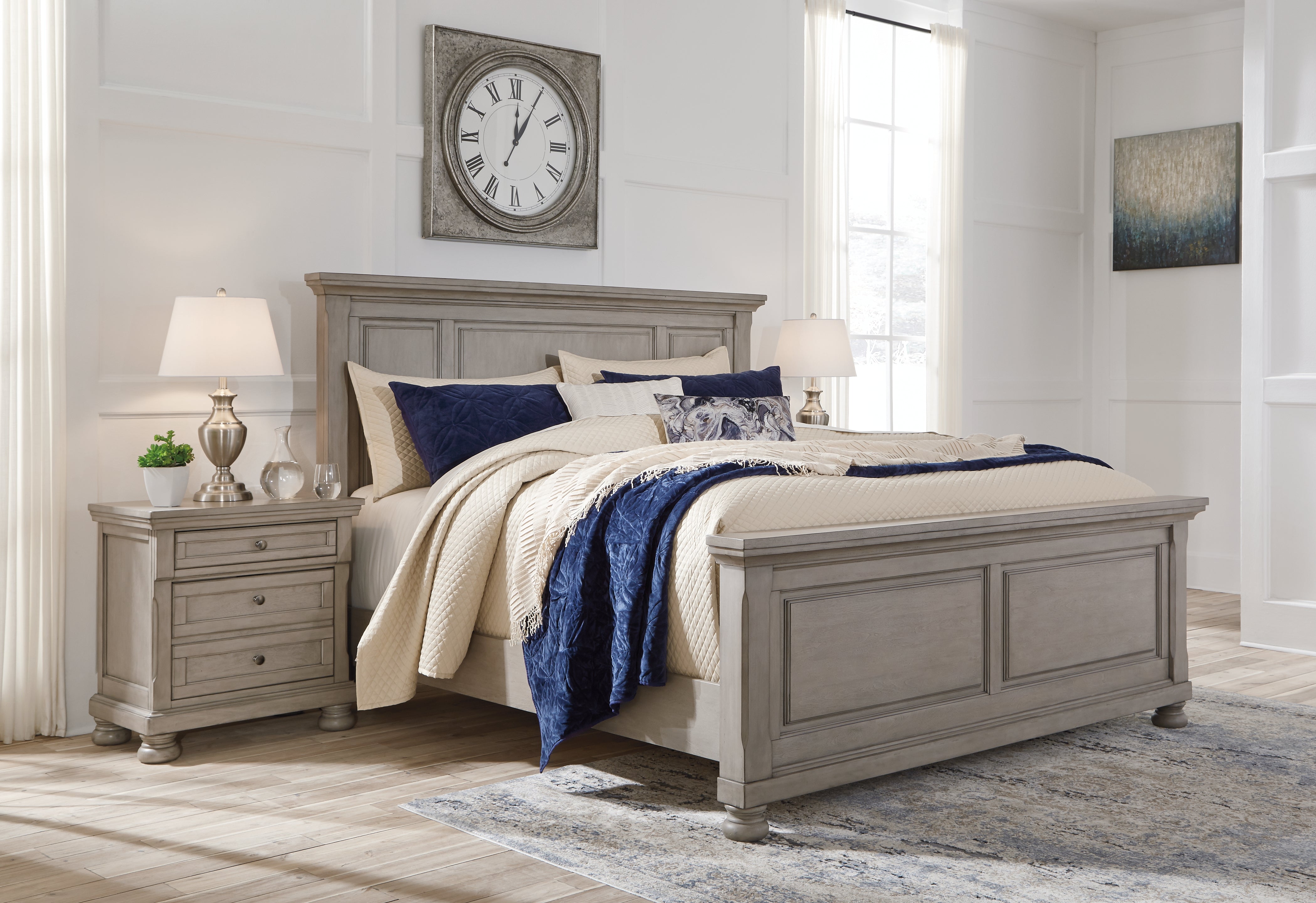 Hoover Furniture Outlet - Ashley Furniture - Lettner California King Panel Bed - California King Panel Bed / Light Gray - B733B7