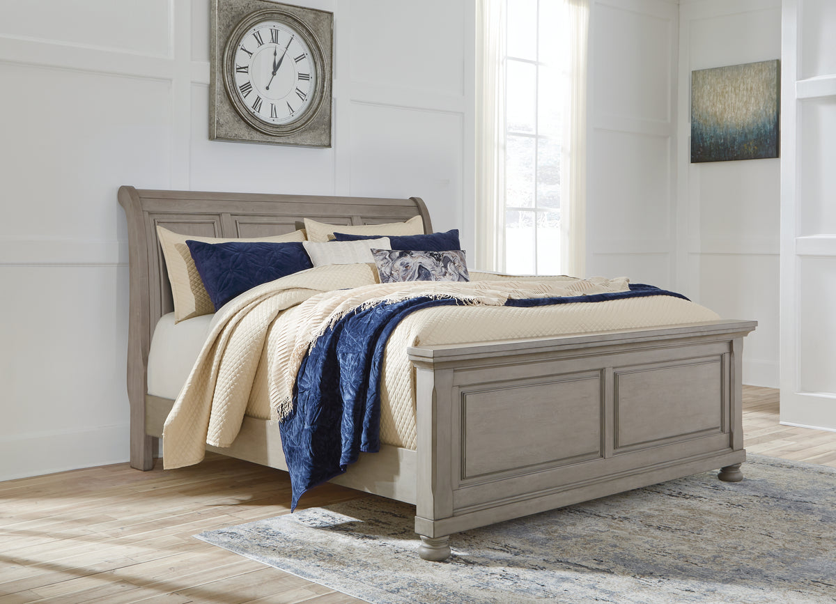Hoover Furniture Outlet - Ashley Furniture - Lettner Queen Sleigh Bed - Queen Sleigh Bed / Light Gray - B733B32