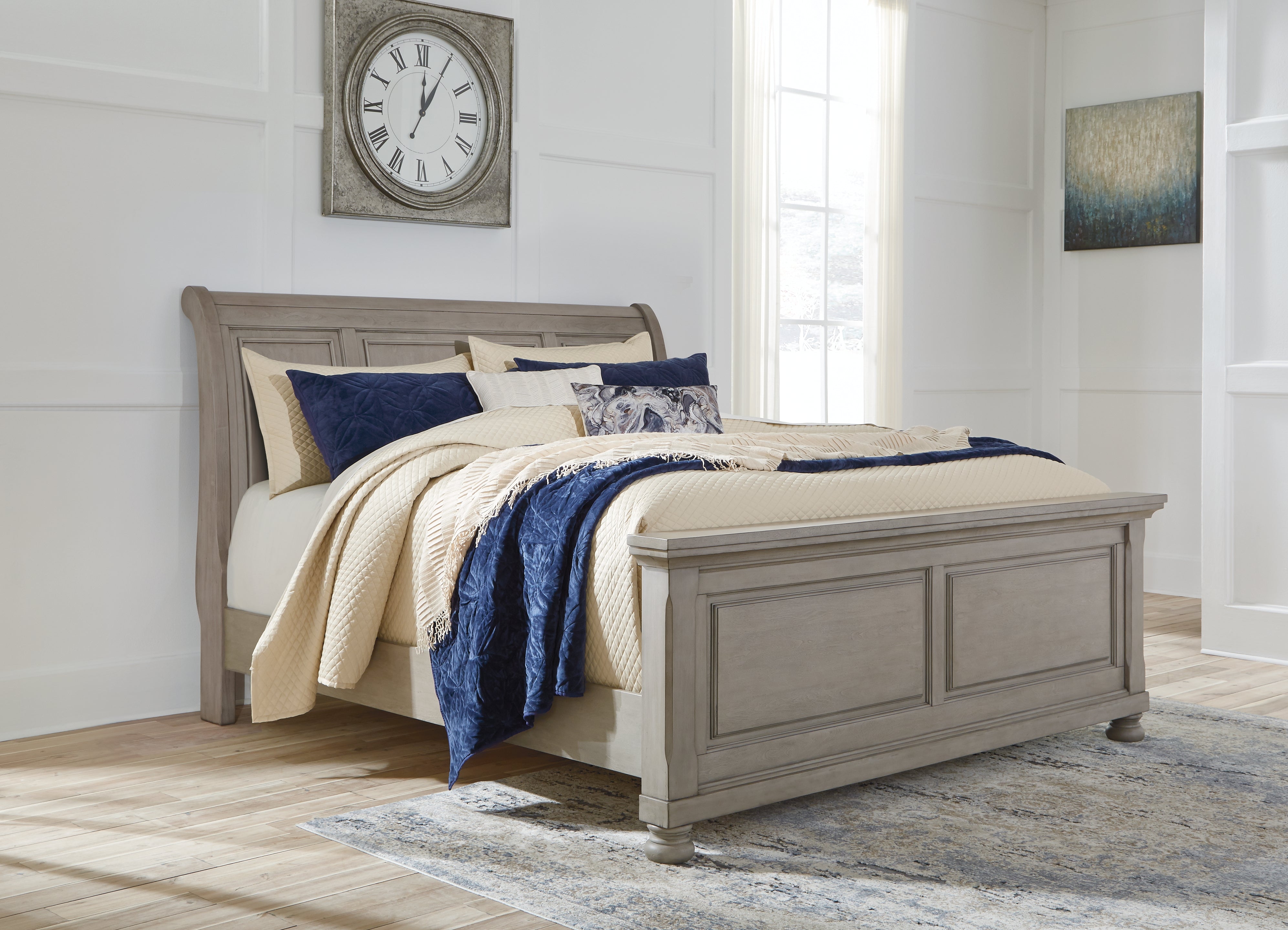 Hoover Furniture Outlet - Ashley Furniture - Lettner King Sleigh Bed - King Sleigh Bed / Light Gray - B733B34
