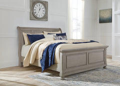 Hoover Furniture Outlet - Ashley Furniture - Lettner King Sleigh Bed - King Sleigh Bed / Light Gray - B733B34