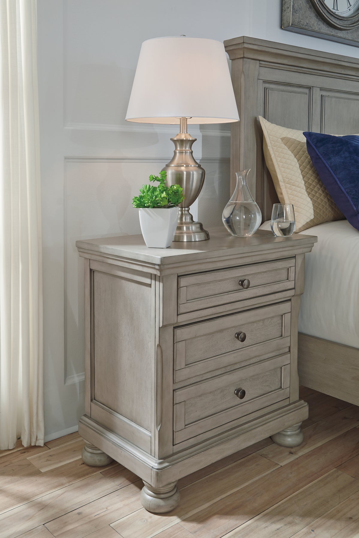 Hoover Furniture Outlet - Ashley Furniture - Lettner Nightstand - Two Drawer Night Stand / Light Gray - B733-92