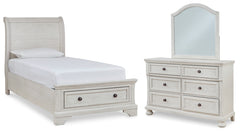 Robbinsdale Twin Sleigh Storage Bed, Dresser and Mirror