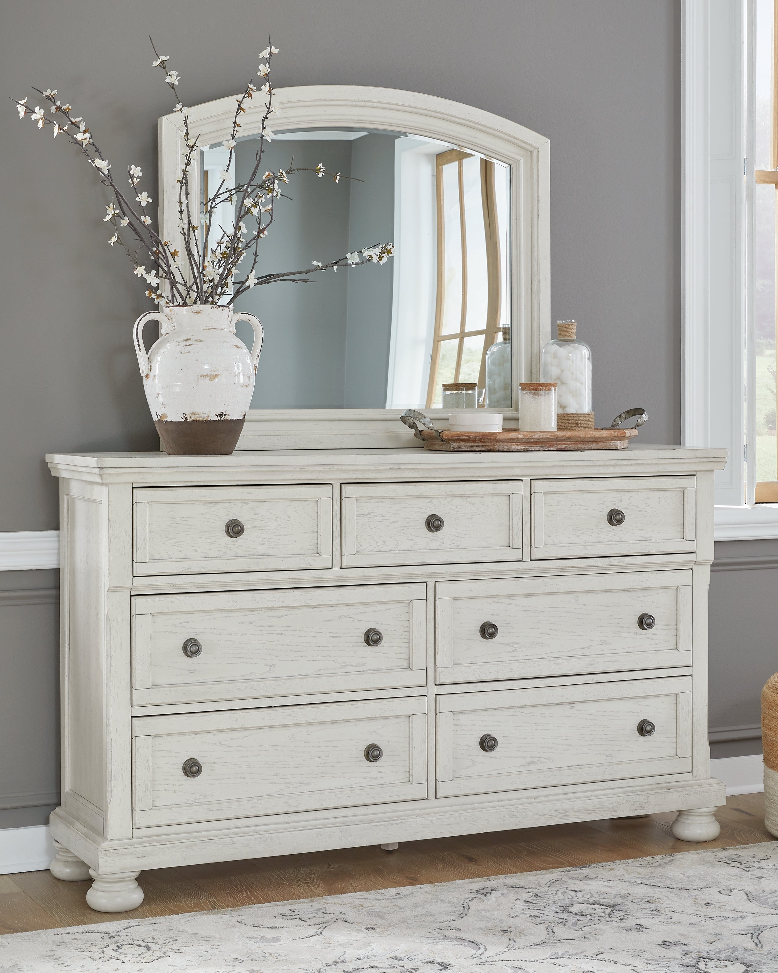 Hoover Furniture Outlet - Ashley Furniture - Robbinsdale Dresser and Mirror - Dresser and Mirror / Antique White - B742B1