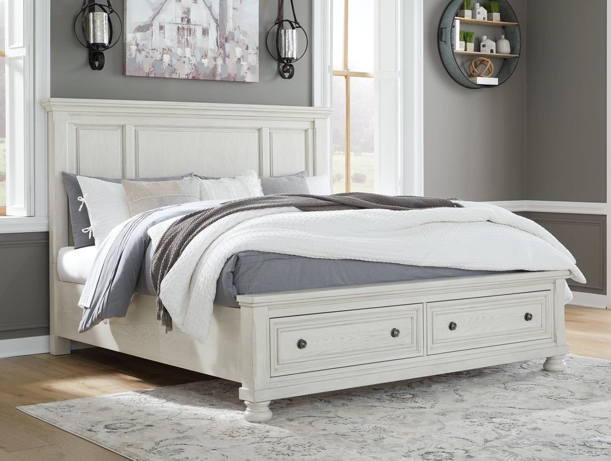 Hoover Furniture Outlet - Ashley Furniture - Robbinsdale Queen Panel Storage Bed - Queen Panel Storage Bed / Antique White - B742B24