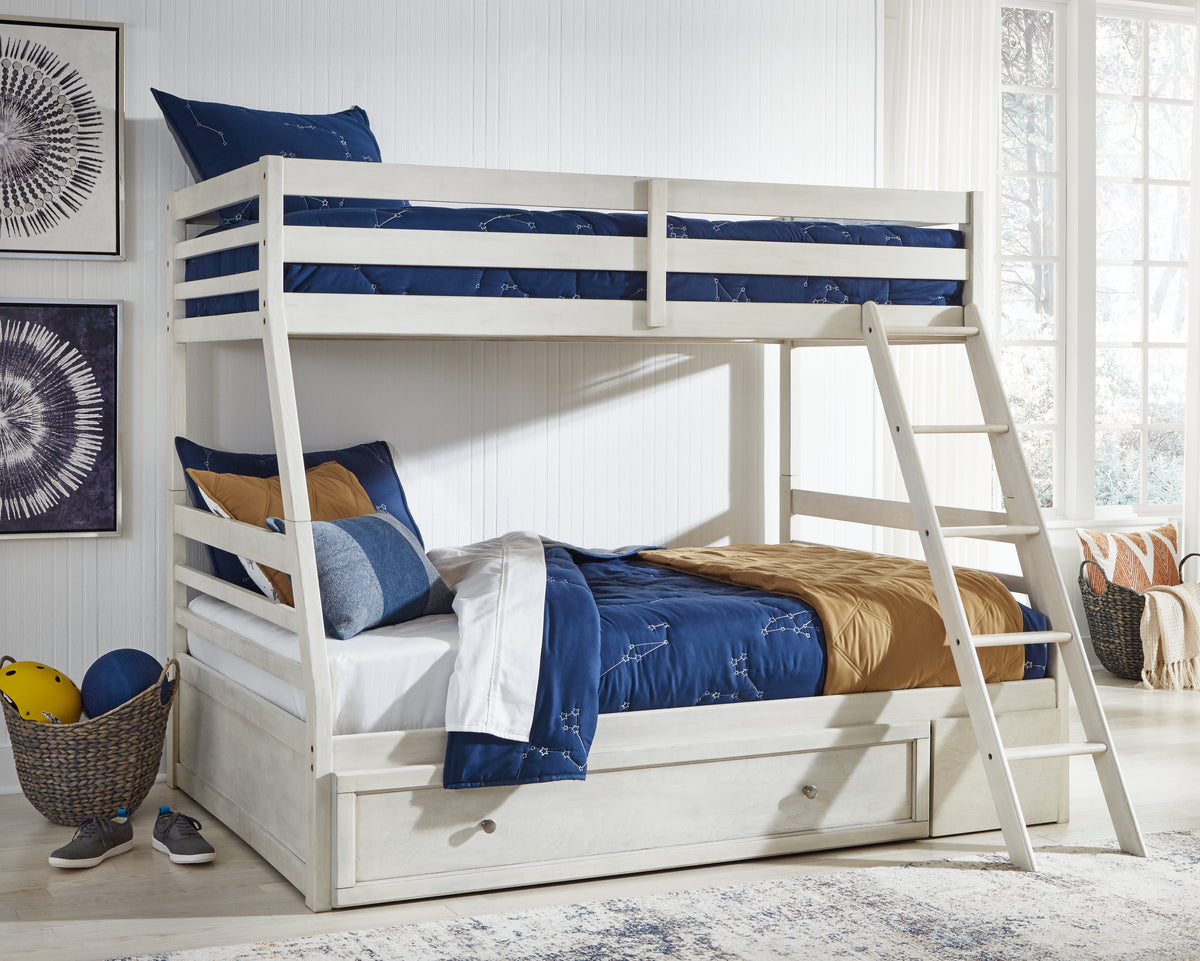 Hoover Furniture Outlet - Ashley Furniture - Robbinsdale Twin over Full Bunk Bed with Storage - Twin over Full Bunk Bed with Storage / Antique White - B742B16