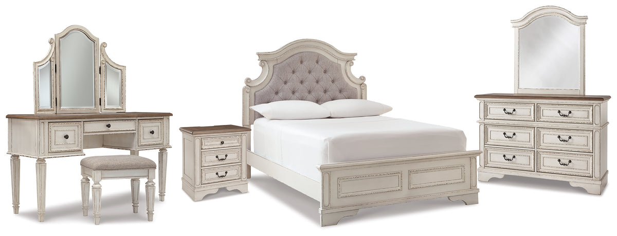 Hoover Furniture Outlet - Ashley Furniture - Realyn Full Panel Bed, Dresser, Mirror, 3-Piece Vanity and Nightstand - Full Panel Bed, Dresser, Mirror, 3-Piece Vanity and Nightstand - B743B27