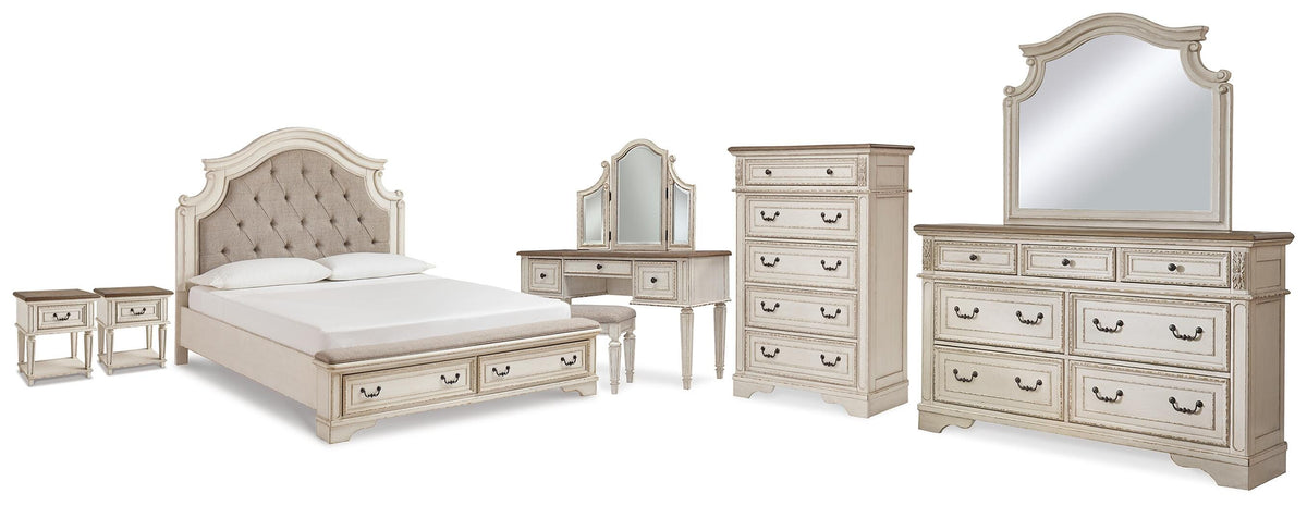 Hoover Furniture Outlet - Ashley Furniture - Realyn King Storage Bed, Dresser, Mirror, Chest, Vanity with Stool and 2 Nightstands - King Storage Bed, Dresser, Mirror, Chest, Vanity with Stool and 2 Nightstands - B743B107