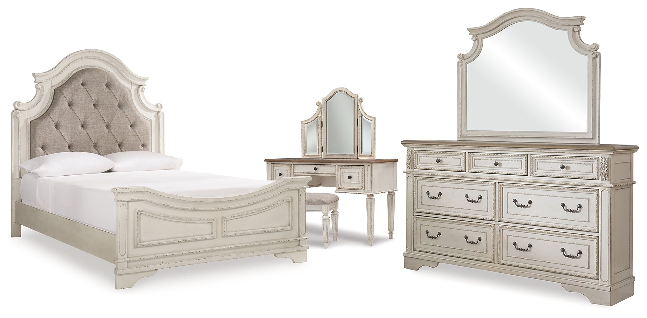 Hoover Furniture Outlet - Ashley Furniture - Realyn Queen Panel Bed, Dresser, Mirror and Vanity - Queen Panel Bed, Dresser, Mirror and Vanity - B743B86