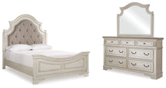 Hoover Furniture Outlet - Ashley Furniture - Realyn Queen Upholstered Panel Bed, Dresser and Mirror - Queen Upholstered Panel Bed, Dresser and Mirror / Two-tone - B743B3