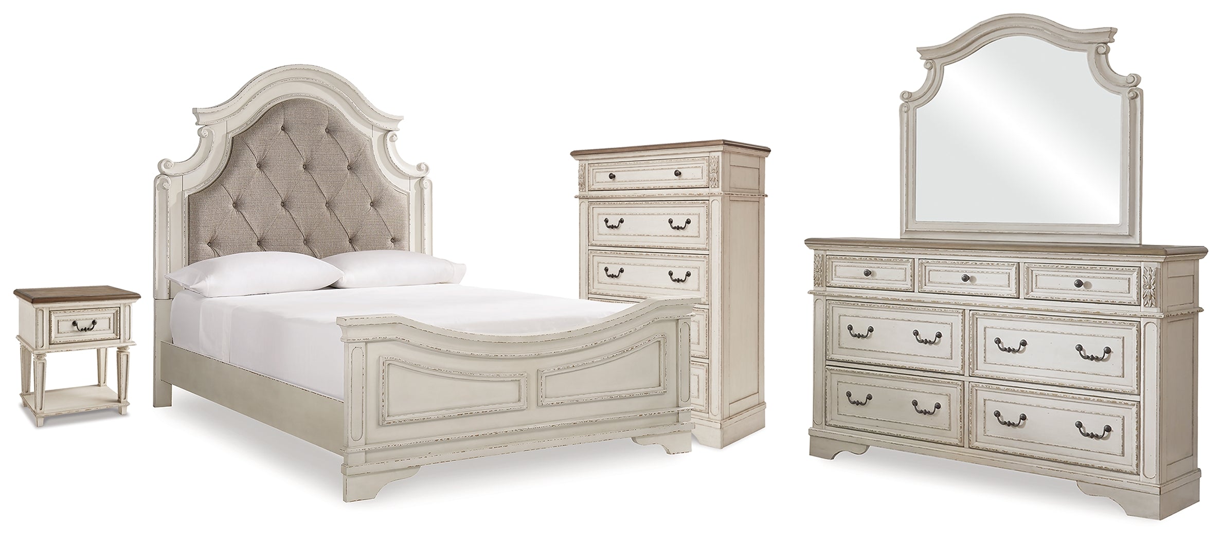 Hoover Furniture Outlet - Ashley Furniture - Realyn Queen Panel Bed, Dresser, Mirror, Chest and Nightstand - Queen Panel Bed Dresser, Mirror, Chest and Nightstand / Two-tone - B743B82