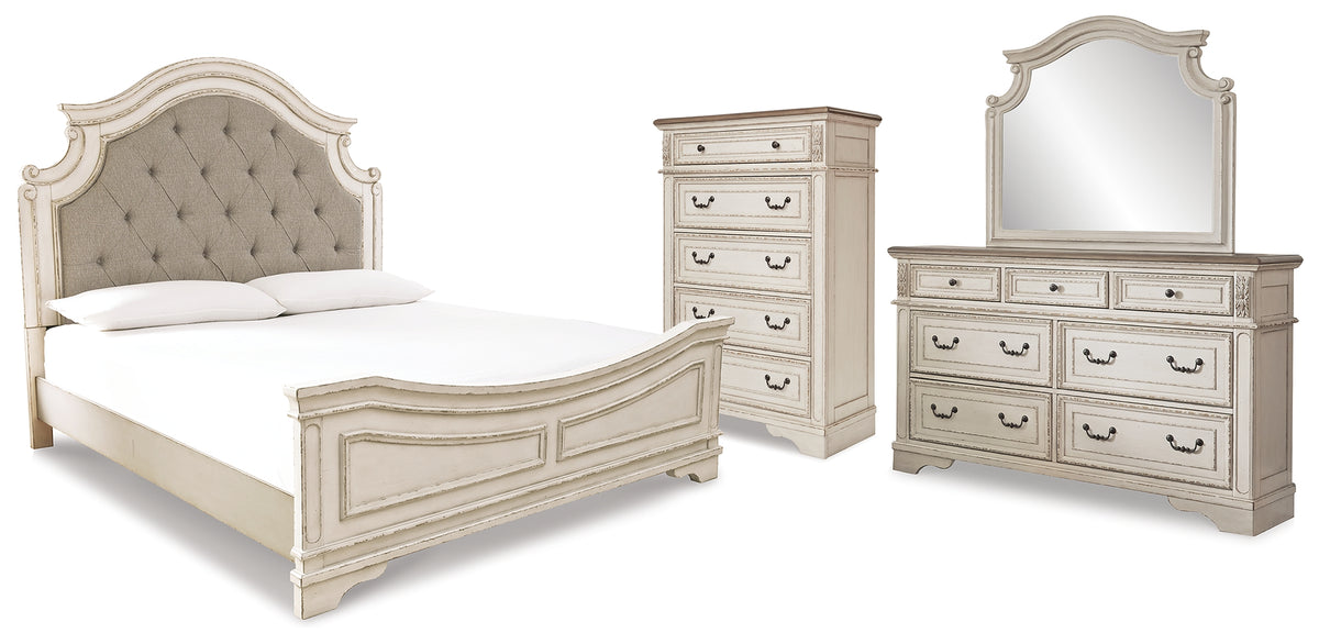 Hoover Furniture Outlet - Ashley Furniture - Realyn King Panel Upholstered Bed, Dresser, Mirror and Chest - King Panel Upholstered Bed, Dresser, Mirror and Chest - B743B68