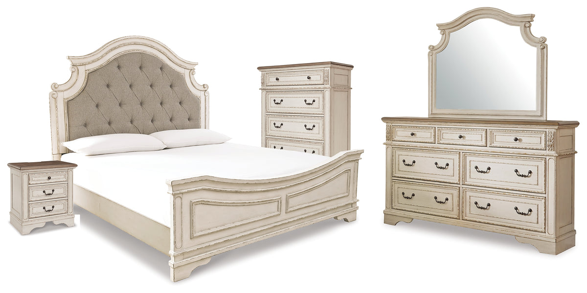 Hoover Furniture Outlet - Ashley Furniture - Realyn King Panel Bed, Dresser, Mirror, Chest and Nightstand - King Panel Bed, Dresser, Mirror, Chest and Nightstand - B743B89
