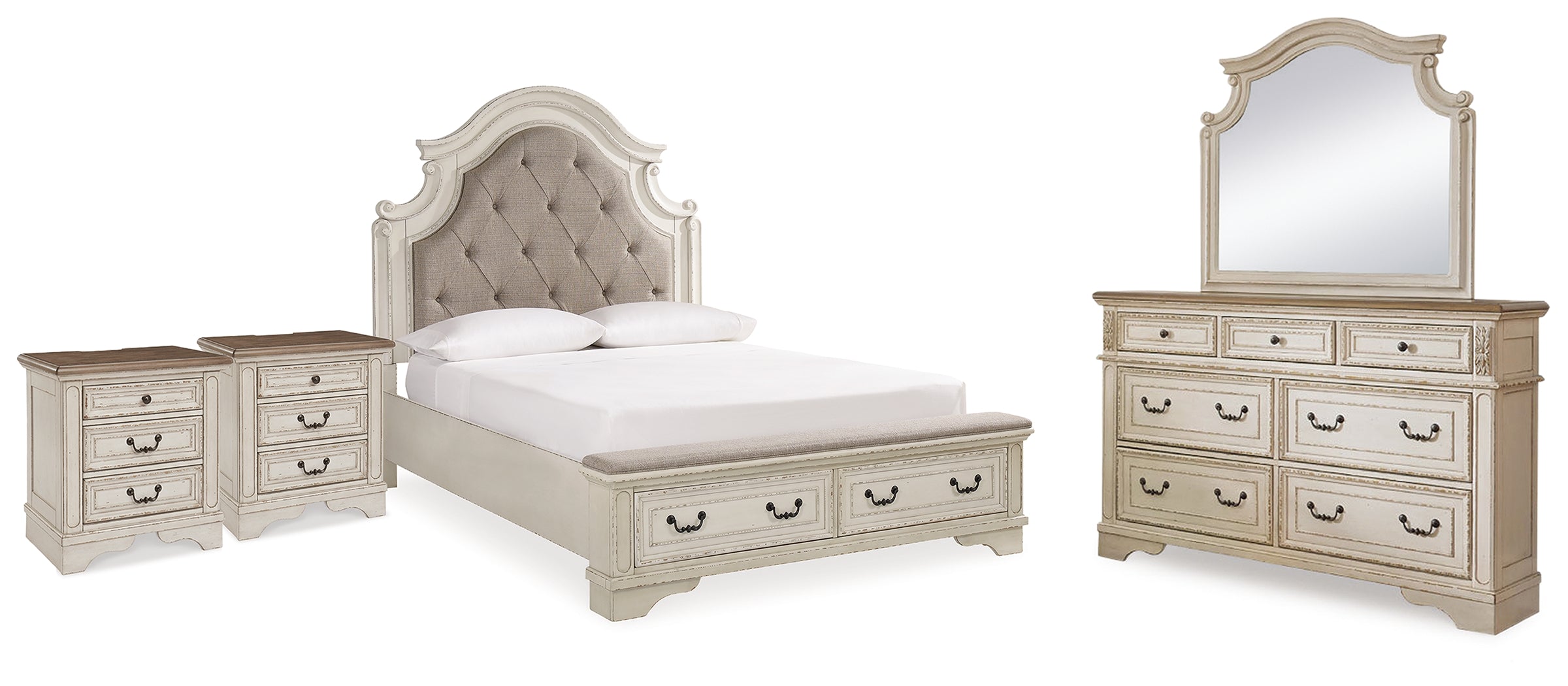 Hoover Furniture Outlet - Ashley Furniture - Realyn Queen Panel Bed, Dresser, Mirror and 2 Nightstands - Queen Panel Bed, Dresser, Mirror and 2 Nightstands - B743B83
