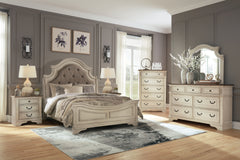 Hoover Furniture Outlet - Ashley Furniture - Realyn Queen Upholstered Panel Bed, Dresser, Mirror, Chest and 2 Nightstands - Queen Upholstered Panel Bed, Dresser, Mirror, Chest and 2 Nightstands - B743B61