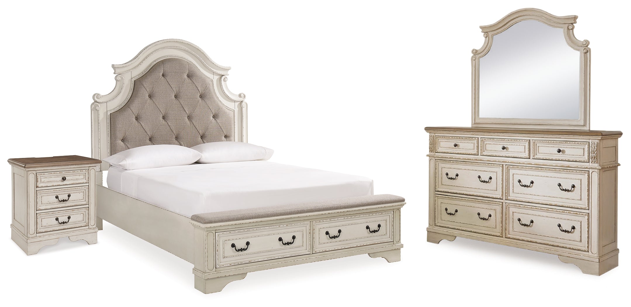 Hoover Furniture Outlet - Ashley Furniture - Realyn Queen Upholstery Panel Bed, Dresser, Mirror and Nightstand - Queen Upholstery Panel Bed, Dresser, Mirror and Nightstand - B743B36