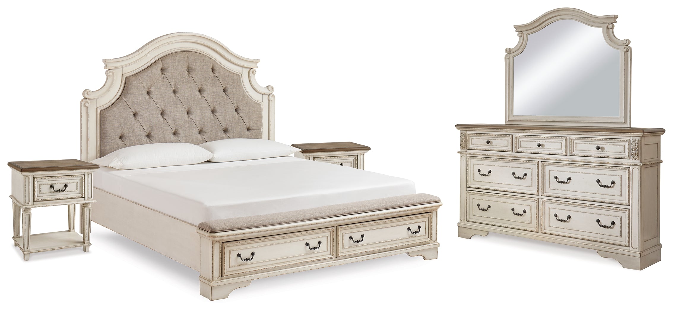 Hoover Furniture Outlet - Ashley Furniture - Realyn King Panel Bed, Dresser, Mirror and 2 Nightstands - King Panel Bed, Dresser, Mirror and 2 Nightstands - B743B64