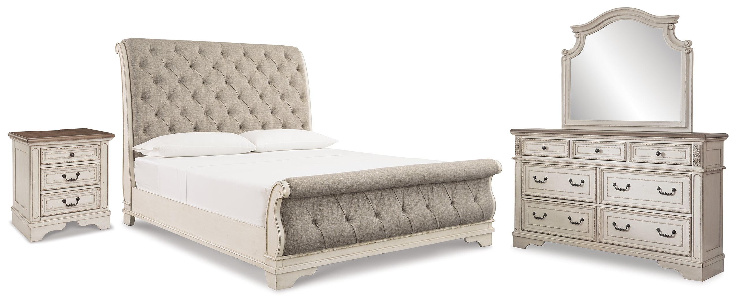 Hoover Furniture Outlet - Ashley Furniture - Realyn King Sleigh Bed, Dresser Mirror and Nightstand - King Sleigh Bed, Dresser Mirror and Nightstand - B743B65