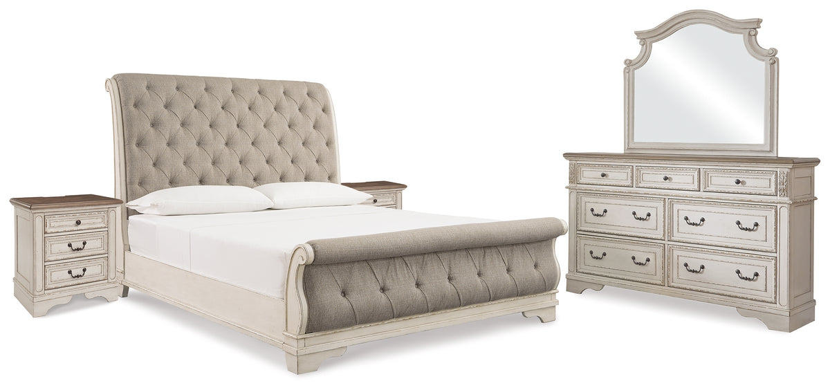 Hoover Furniture Outlet - Ashley Furniture - Realyn King Upholstered Sleigh Bed, Dresser, Mirror and 2 Nightstands - King Upholstered Sleigh Bed, Dresser, Mirror and 2 Nightstands - B743B51