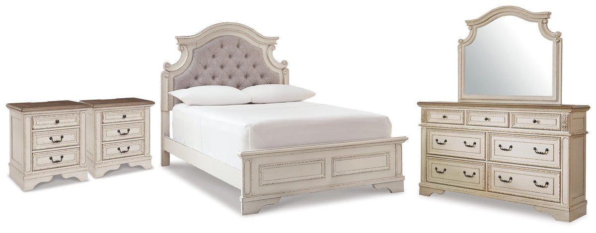 Hoover Furniture Outlet - Ashley Furniture - Realyn Full Upholstered Panel Bed, Dresser, Mirror and 2 Nightstands - Full Upholstered Panel Bed, Dresser, Mirror and 2 Nightstands - B743B105