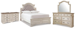 Hoover Furniture Outlet - Ashley Furniture - Realyn Full Upholstered Panel Bed, Dresser, Mirror and 2 Nightstands - Full Upholstered Panel Bed, Dresser, Mirror and 2 Nightstands - B743B105