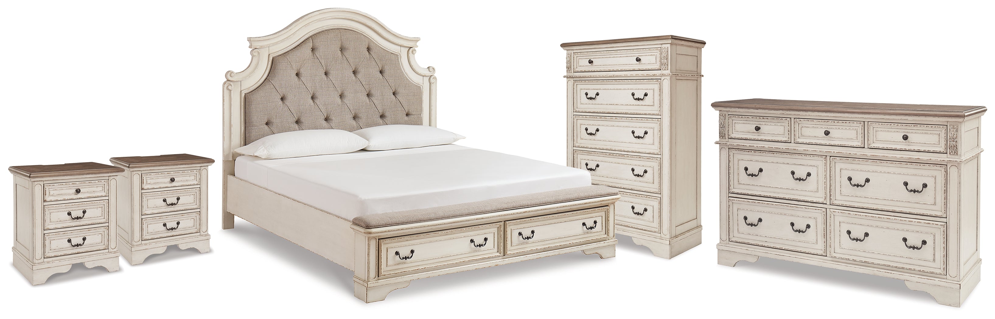 Hoover Furniture Outlet - Ashley Furniture - Realyn King Storage Bed, Dresser, Chest and 2 Nightstands - King Storage Bed, Dresser, Chest and 2 Nightstands - B743B69