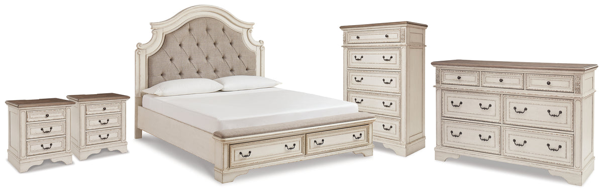 Hoover Furniture Outlet - Ashley Furniture - Realyn King Storage Bed, Dresser, Chest and 2 Nightstands - King Storage Bed, Dresser, Chest and 2 Nightstands - B743B69
