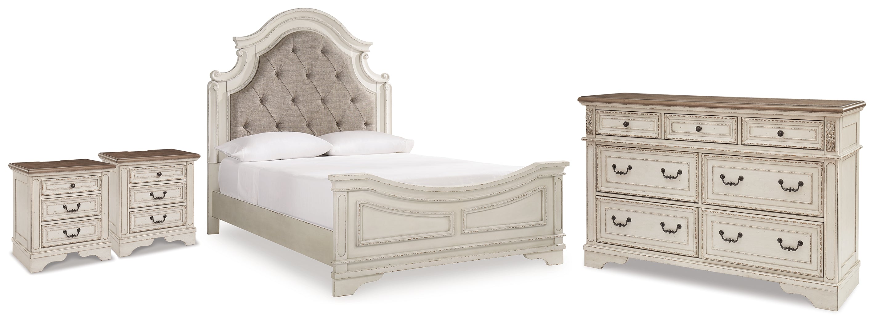 Hoover Furniture Outlet - Ashley Furniture - Realyn Queen Upholstered Panel Bed, Dresser and 2 Nightstands - Queen Upholstered Panel Bed, Dresser and 2 Nightstands - B743B67