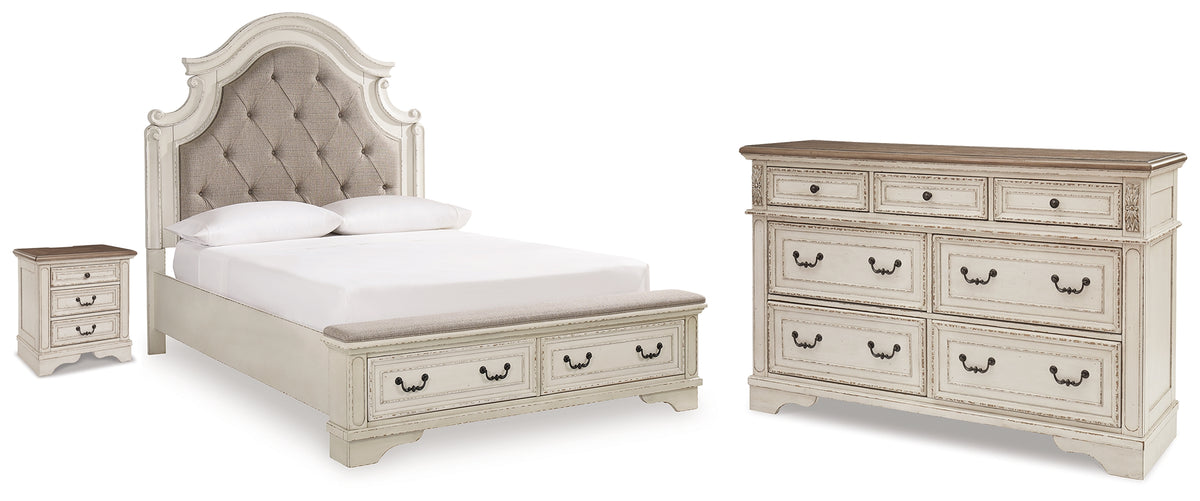 Hoover Furniture Outlet - Ashley Furniture - Realyn Queen Upholstered Storage Bed, Dresser and Nightstand - Queen Upholstered Storage Bed, Dresser and Nightstand - B743B100