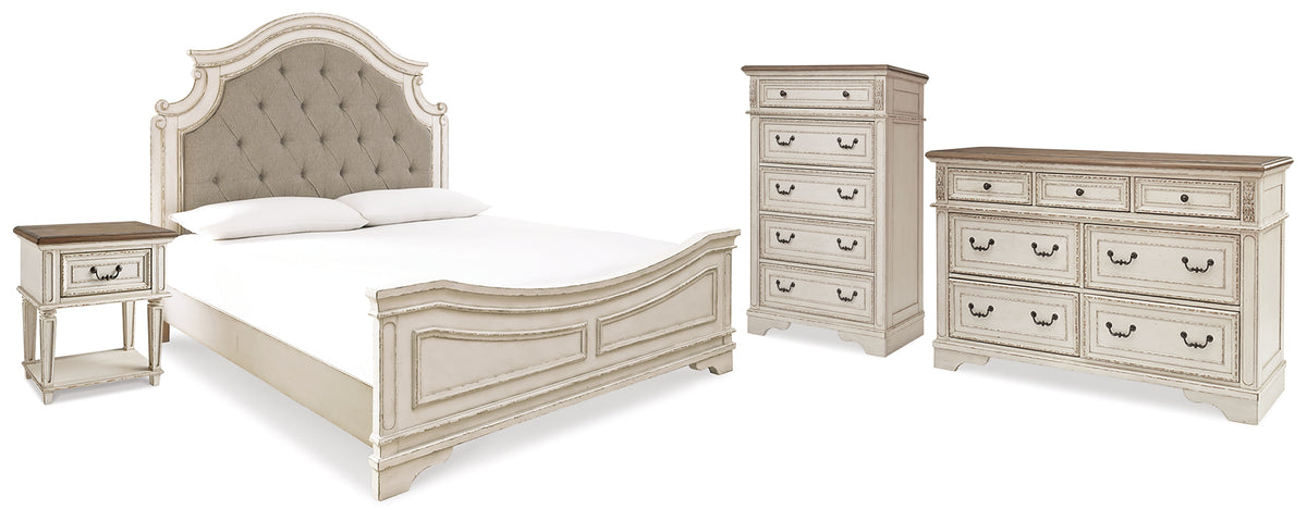 Hoover Furniture Outlet - Ashley Furniture - Realyn King Upholstered Panel Bed, Dresser, Chest and Nightstand - King Upholstered Panel Bed, Dresser, Chest and Nightstand - B743B41