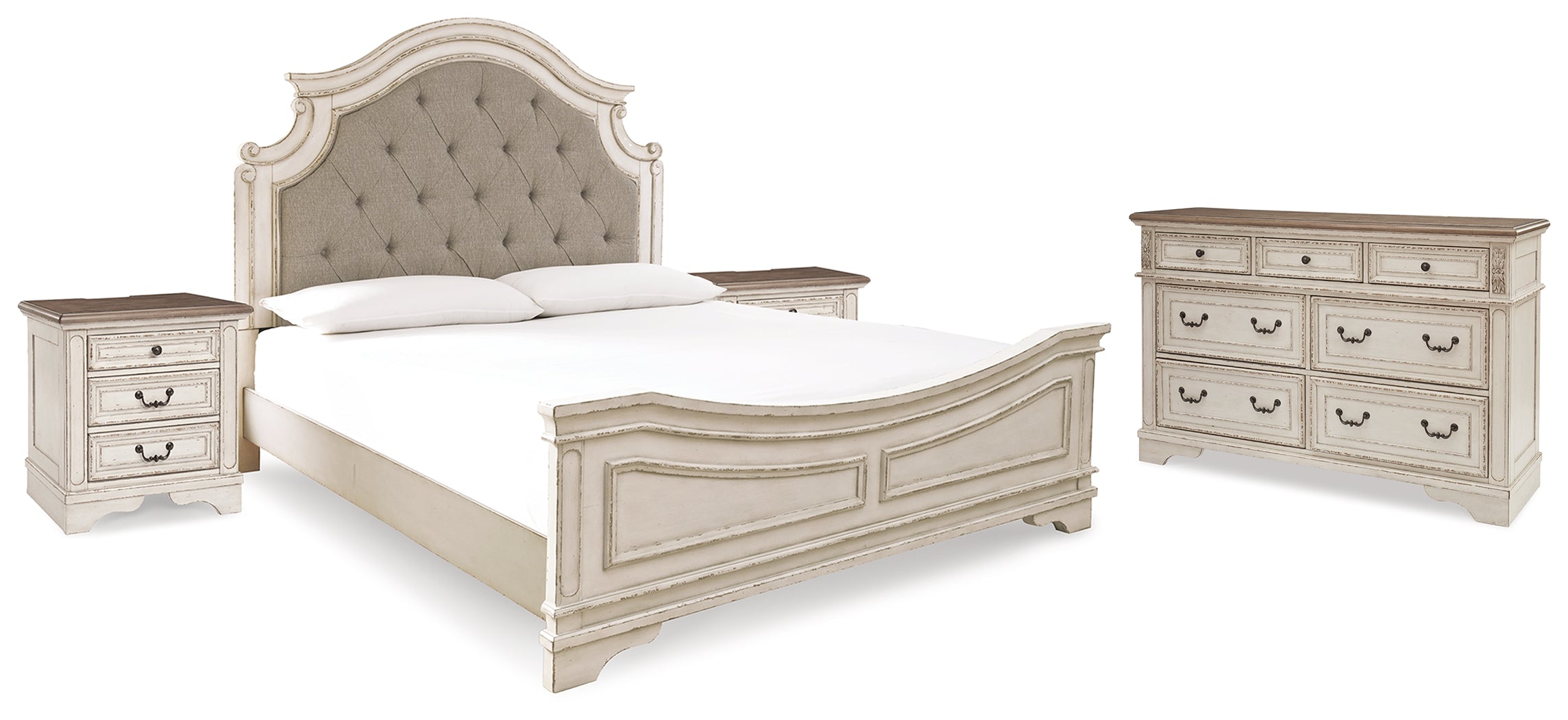 Hoover Furniture Outlet - Ashley Furniture - Realyn King Bed, Dresser and 2 Nightstands - King Bed, Dresser and 2 Nightstands / Two-tone - B743B60