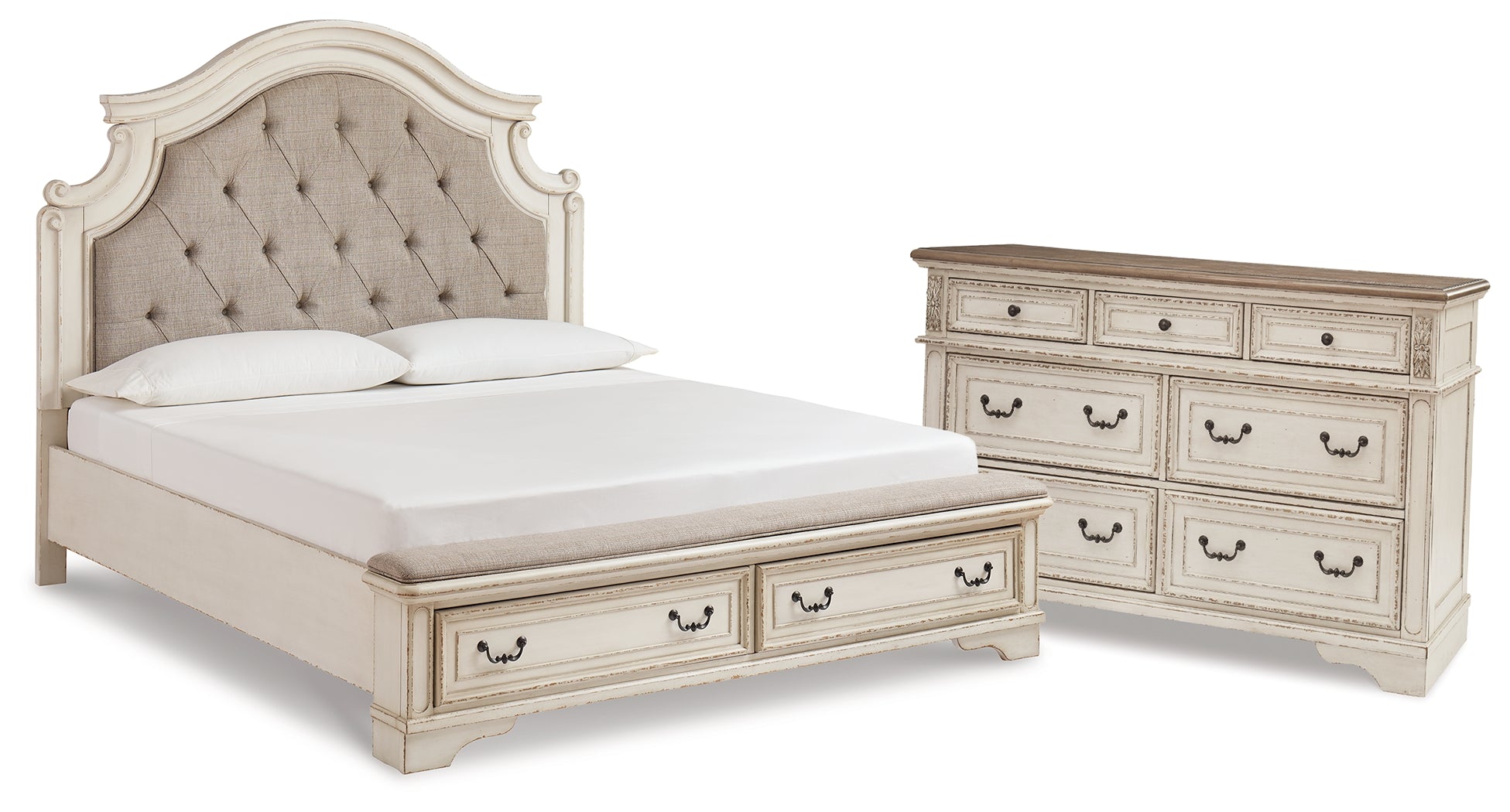 Hoover Furniture Outlet - Ashley Furniture - Realyn King Panel Storage Bed and Dresser - King Panel Storage Bed and Dresser - B743B74