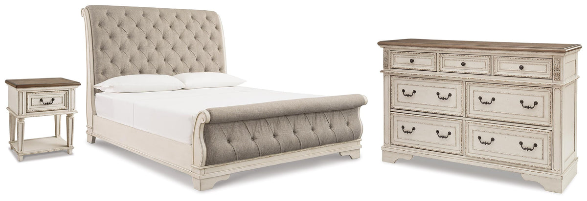 Hoover Furniture Outlet - Ashley Furniture - Realyn King Upholstered Sleigh Bed, Dresser and Nightstand - King Upholstered Sleigh Bed, Dresser and Nightstand - B743B108