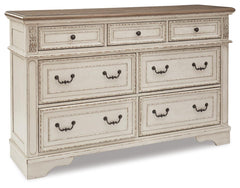 Realyn King Upholstered Panel Bed, Dresser and Nightstand