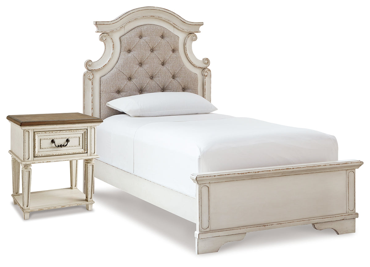 Hoover Furniture Outlet - Ashley Furniture - Realyn Twin Upholstered Panel Bed and Nightstand - Twin Upholstered Panel Bed and Nightstand - B743B53