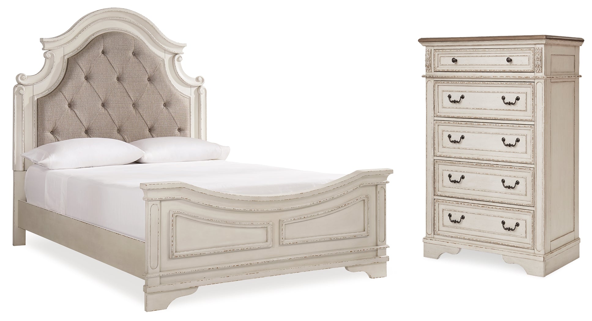 Hoover Furniture Outlet - Ashley Furniture - Realyn Queen Upholstered Panel Bed and Chest - Queen Upholstered Panel Bed and Chest - B743B54