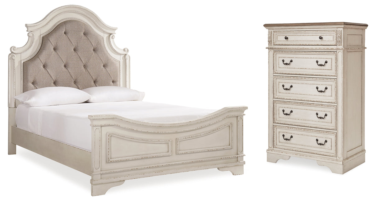 Hoover Furniture Outlet - Ashley Furniture - Realyn Queen Upholstered Panel Bed and Chest - Queen Upholstered Panel Bed and Chest - B743B54
