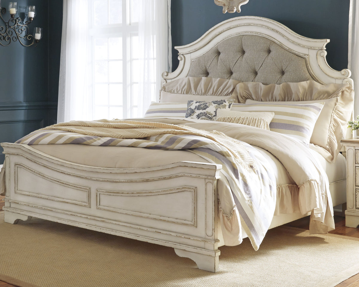 Hoover Furniture Outlet - Ashley Furniture - Realyn King Upholstered Panel Bed - King Upholstered Panel Bed / Chipped White - B743B6
