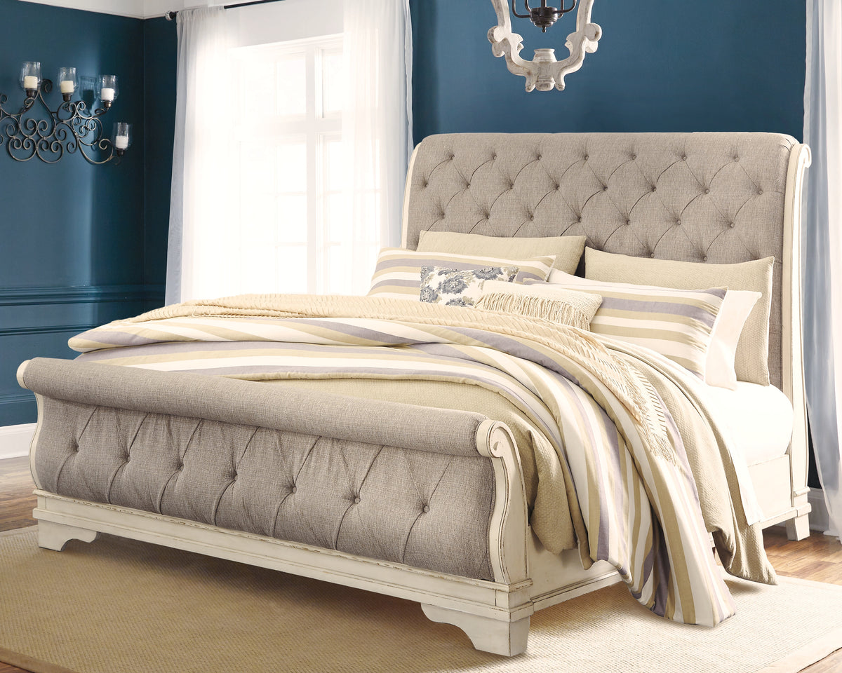 Hoover Furniture Outlet - Ashley Furniture - Realyn King Sleigh Bed - King Sleigh Bed / Chipped White - B743B11