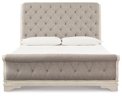 Realyn King Upholstered Sleigh Bed, Dresser, Mirror and 2 Nightstands